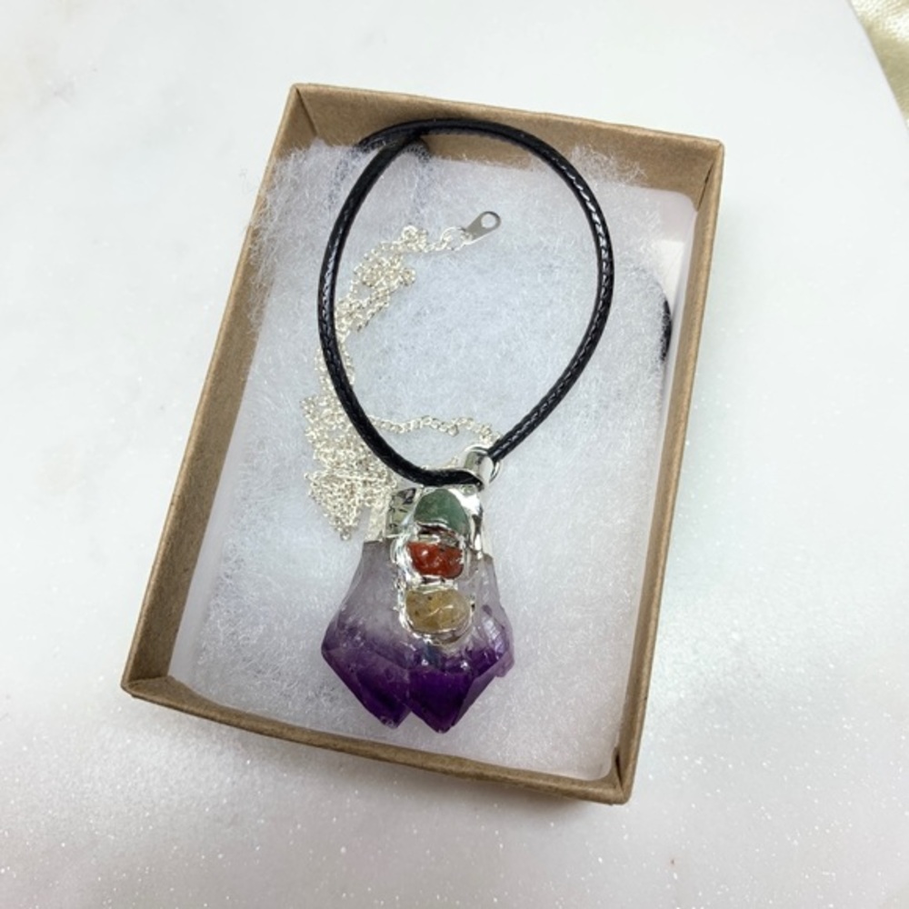 Amethyst Gemstone DOUBLE Terminated Point Necklace - Picture 8 of 8